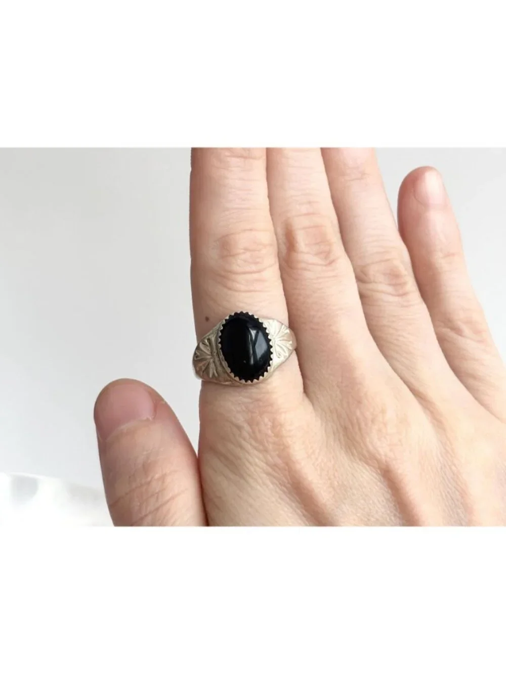 Black Onyx Gemstone Southwest Chunky Sterling Silver 925 Vintage Ring - sz 9